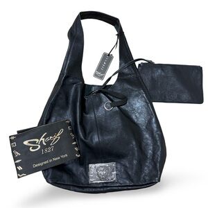 SOLD…Sharif Legacy Pearlized Slouch Black Leather Women's Shoulder Bag NWT
